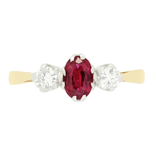 Late Deco 0.50ct Ruby and Diamond Trilogy Ring, c.1930s