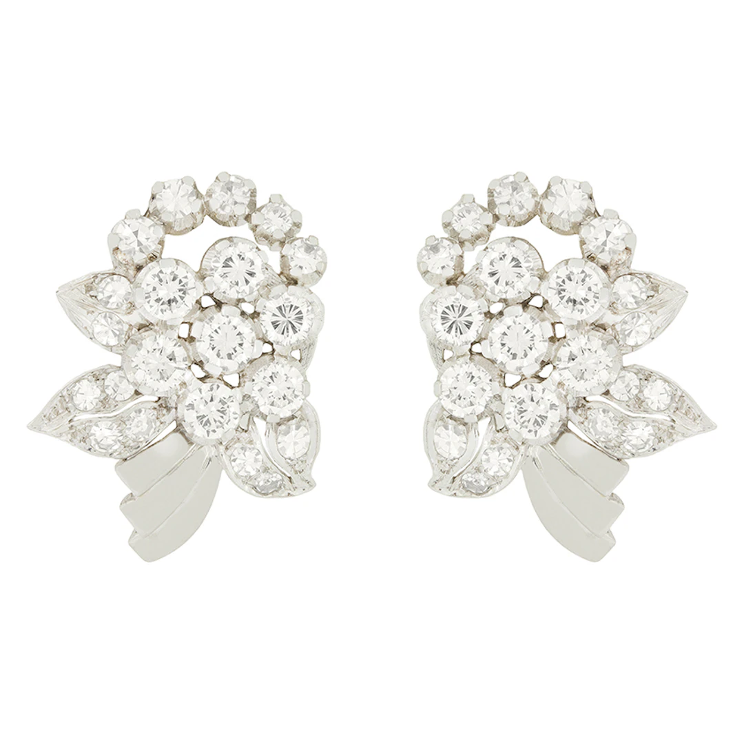 Late Deco 3.30ct Diamond Cluster Earrings, c.1940s