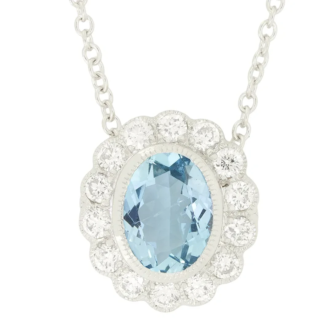 Vintage 1.20ct Aquamarine and Diamond Pendant, c.1970s