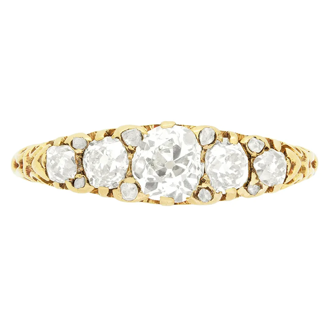 Victorian 1.30ct Diamond Five Stone Ring, c.1880s