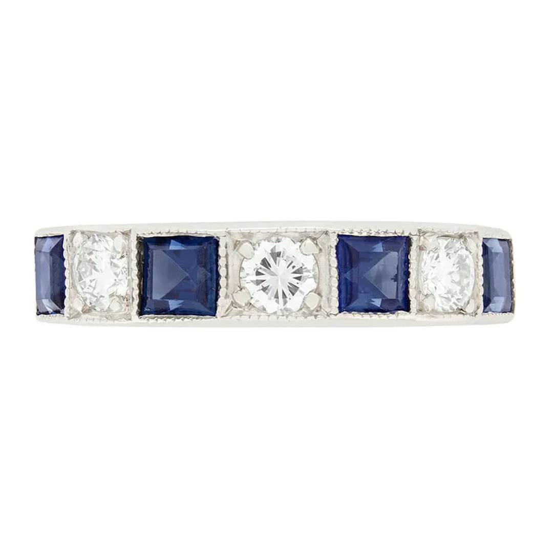 Vintage 0.80ct Sapphire and Diamond Seven Stone Ring, c.1970s