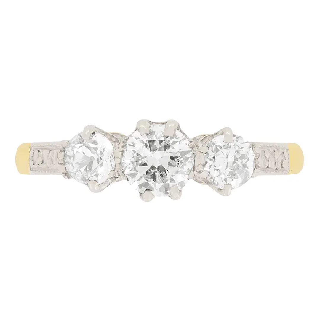 Art Deco 1.00ct Diamond Three Stone Engagement Ring, c.1930s