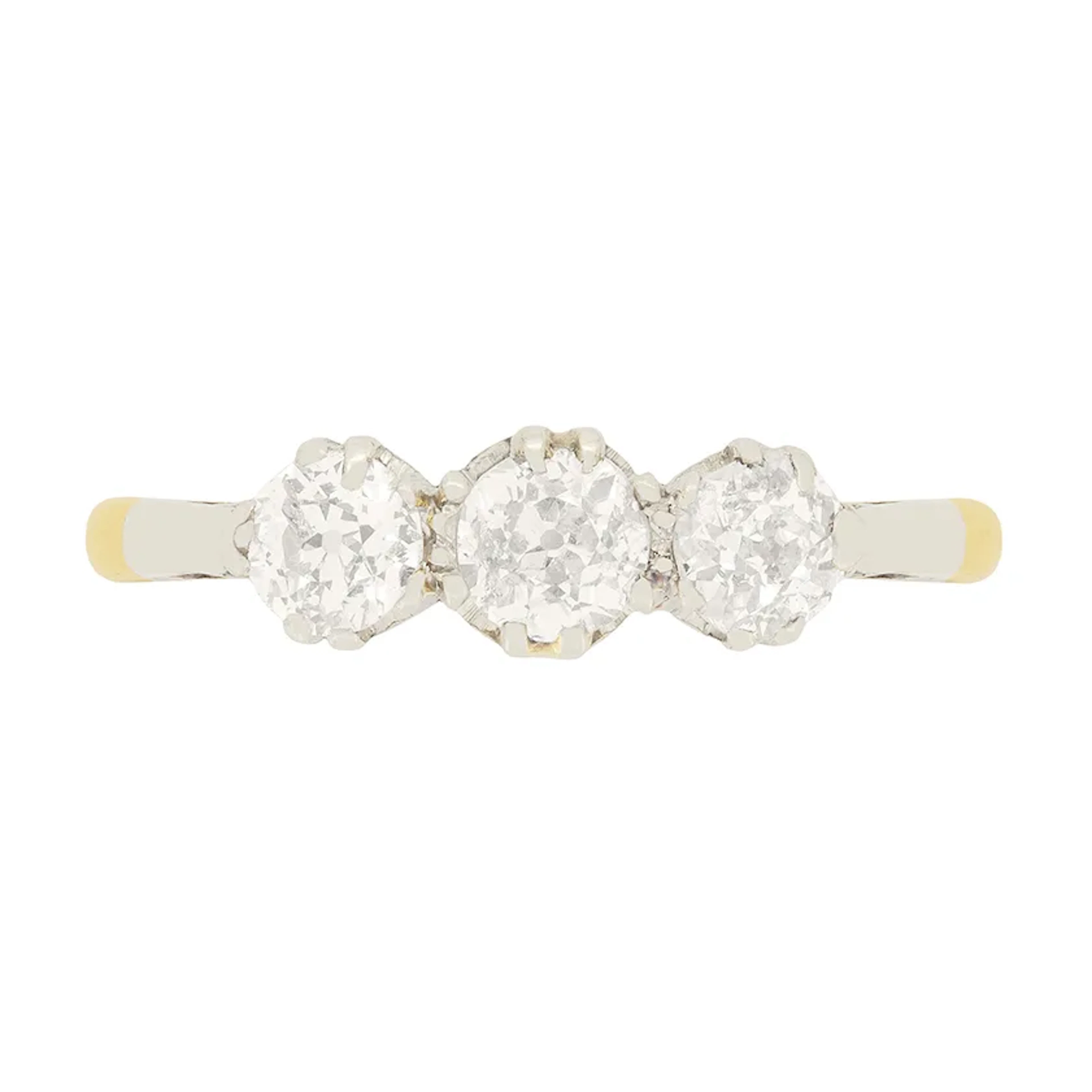 Edwardian 0.95ct Diamond Three Stone Ring, c.1910s