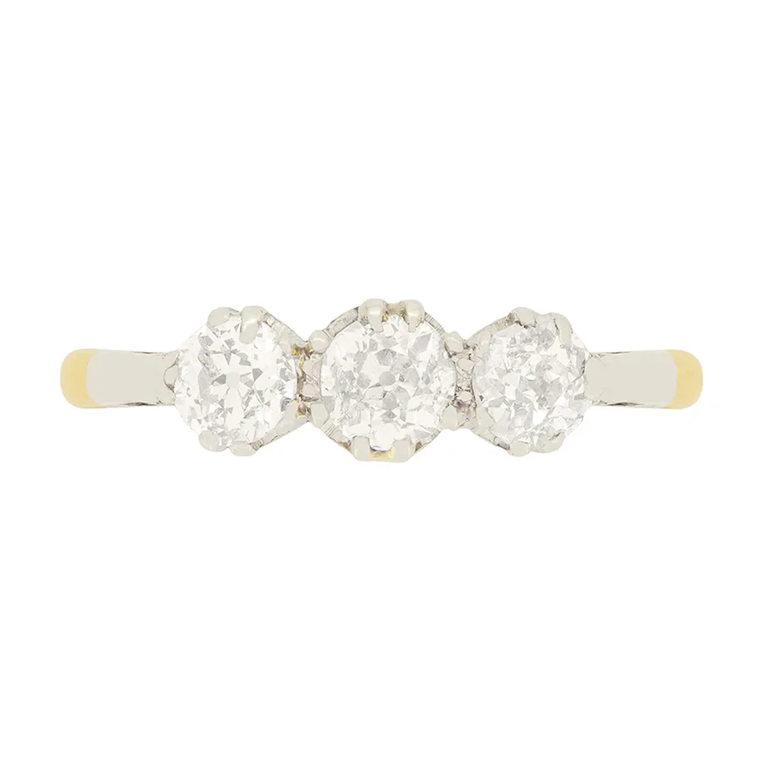 Edwardian 0.95ct Diamond Three Stone Ring, c.1910s