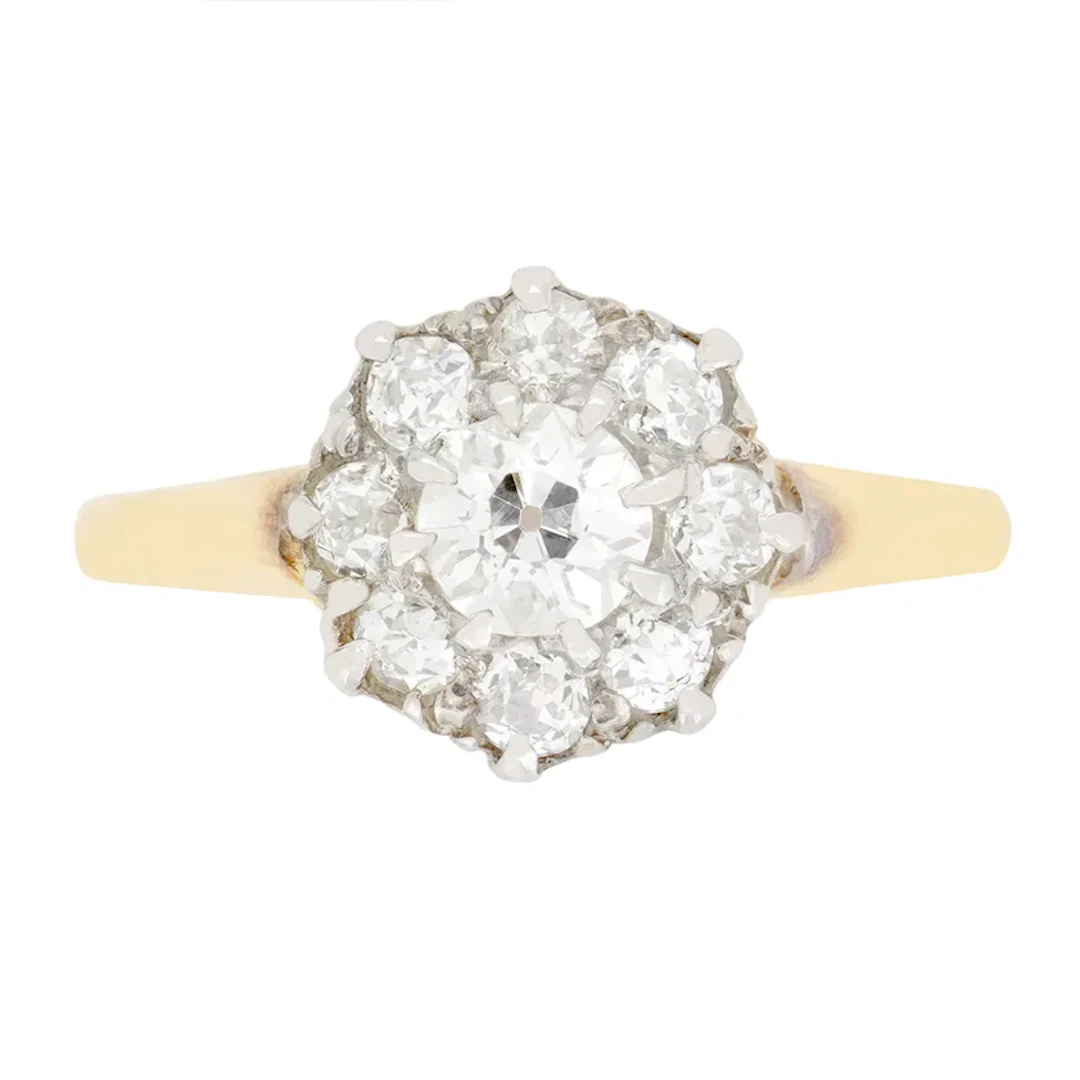 Victorian 0.80ct Diamond Daisy Cluster Ring, c.1880s