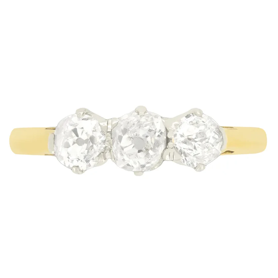 Edwardian 1.00ct Diamond Three Stone Ring, c.1910s