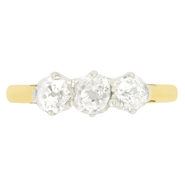 Edwardian 1.00ct Diamond Three Stone Ring, c.1910s