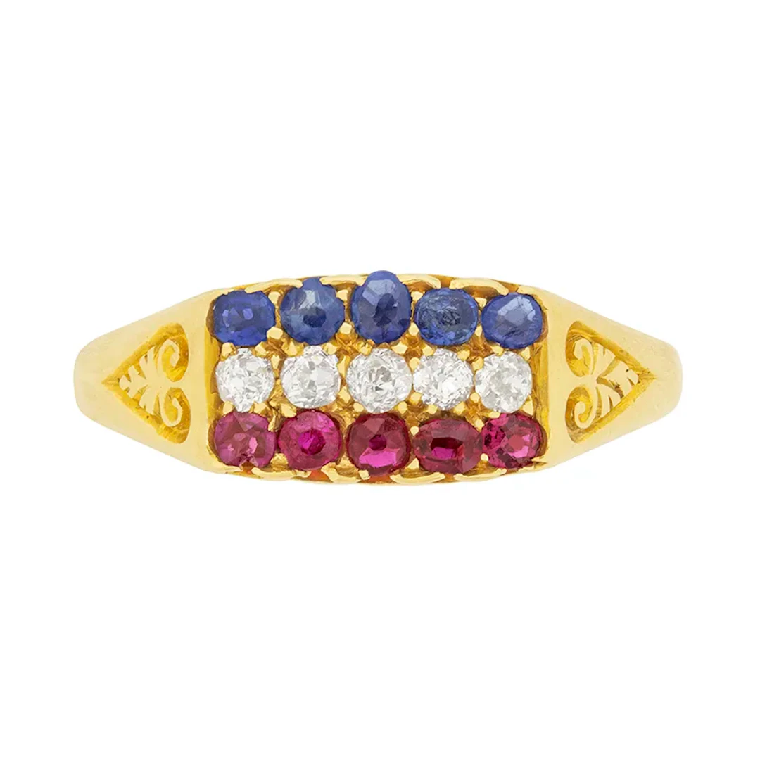 Victorian Diamond, Sapphire and Ruby Ring, c.1890s