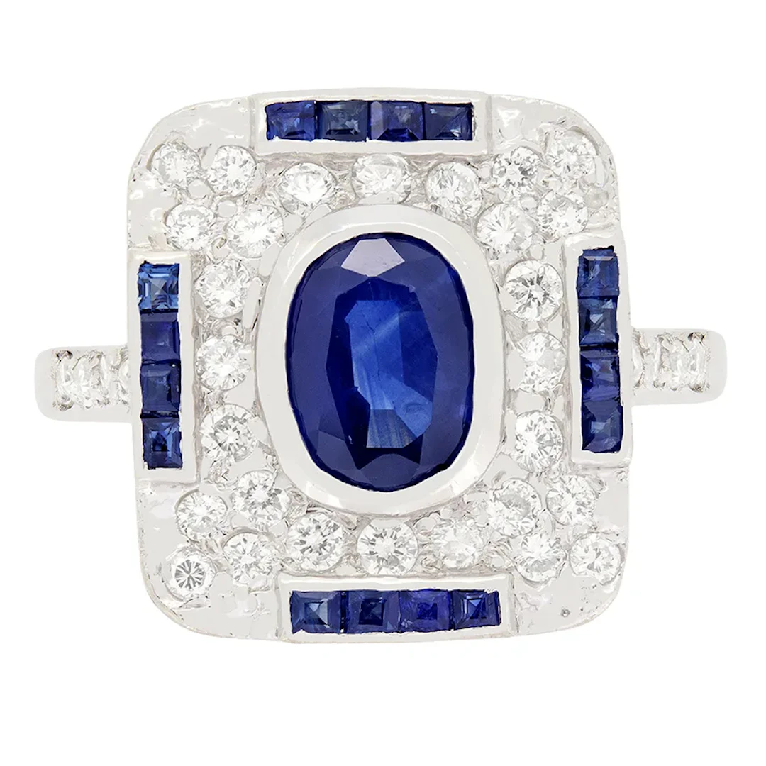 Vintage 1.00ct Sapphire and Diamond Cluster Ring, c.1960s