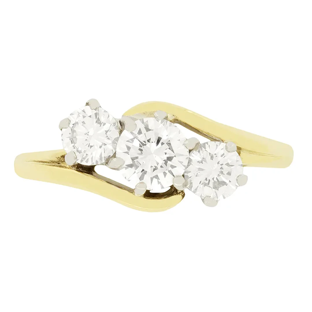 Vintage 1.00ct Diamond Three Stone Twist Ring, hallmarked 1963