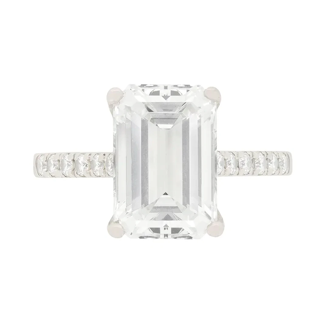 Contemporary 4.08ct Emerald Cut Diamond Solitaire Engagement Ring