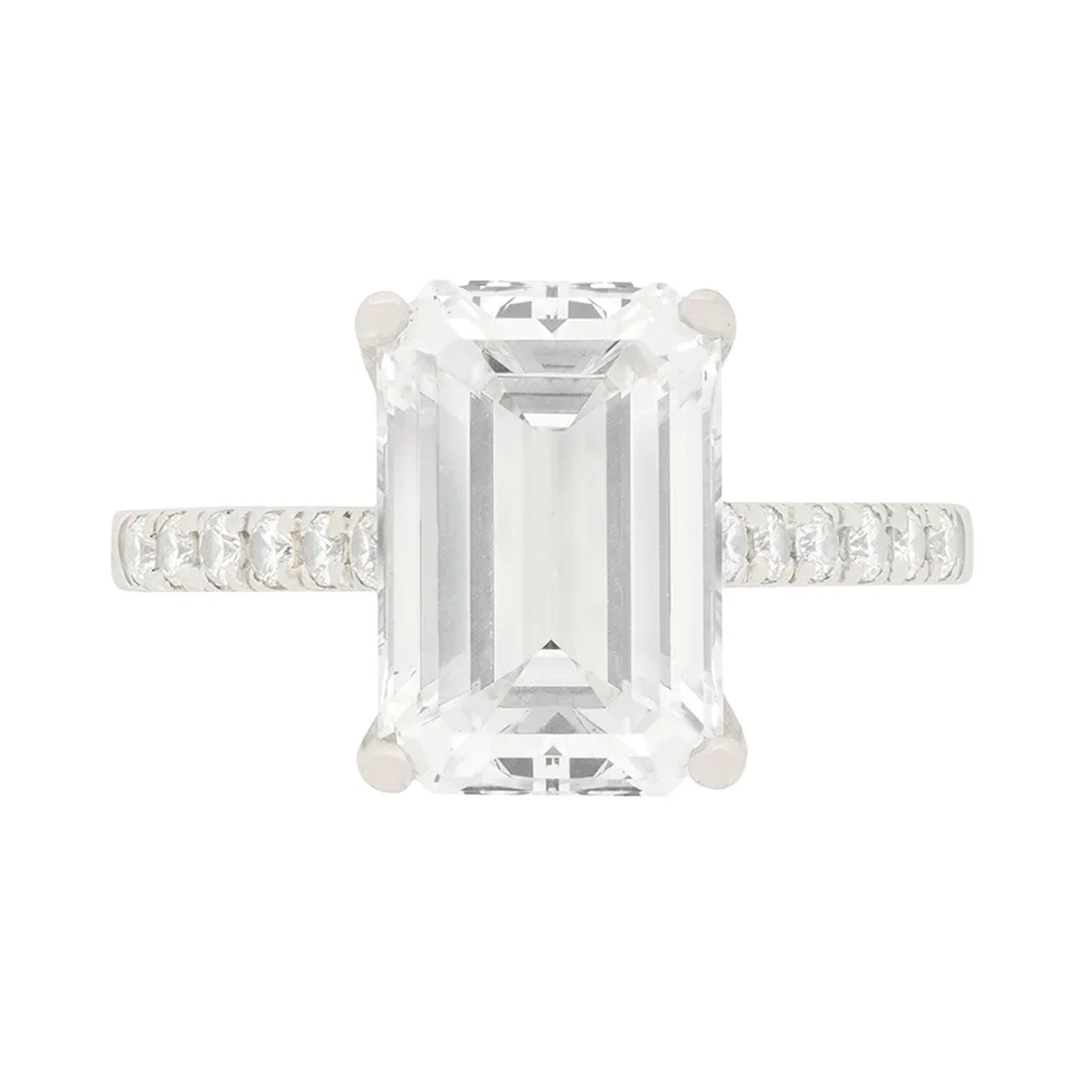 Contemporary 4.08ct Emerald Cut Diamond Solitaire Engagement Ring