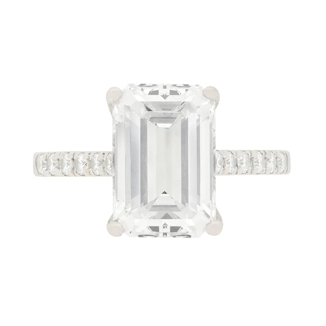 Contemporary 4.08ct Emerald Cut Diamond Solitaire Engagement Ring