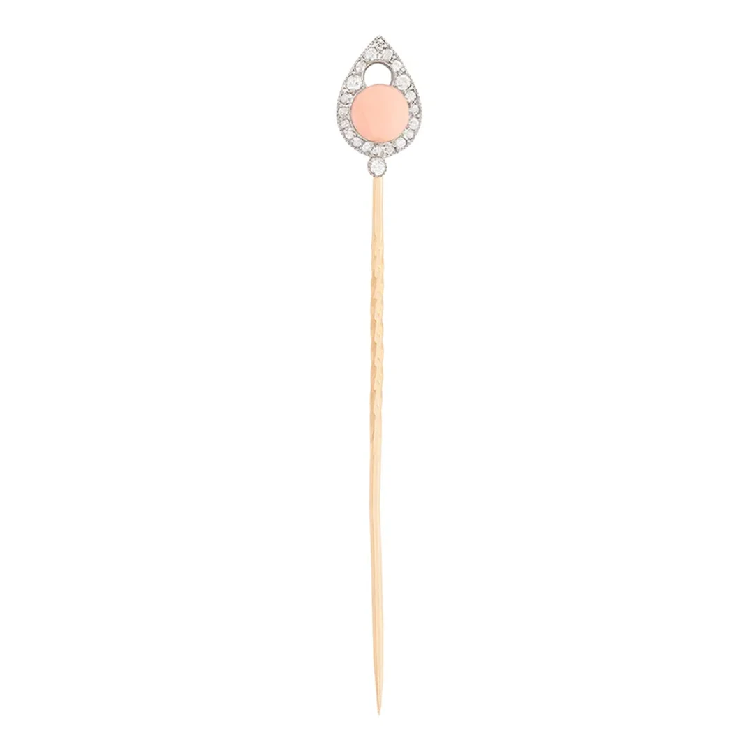 Victorian Coral and Diamond Pin Brooch, c.1880s