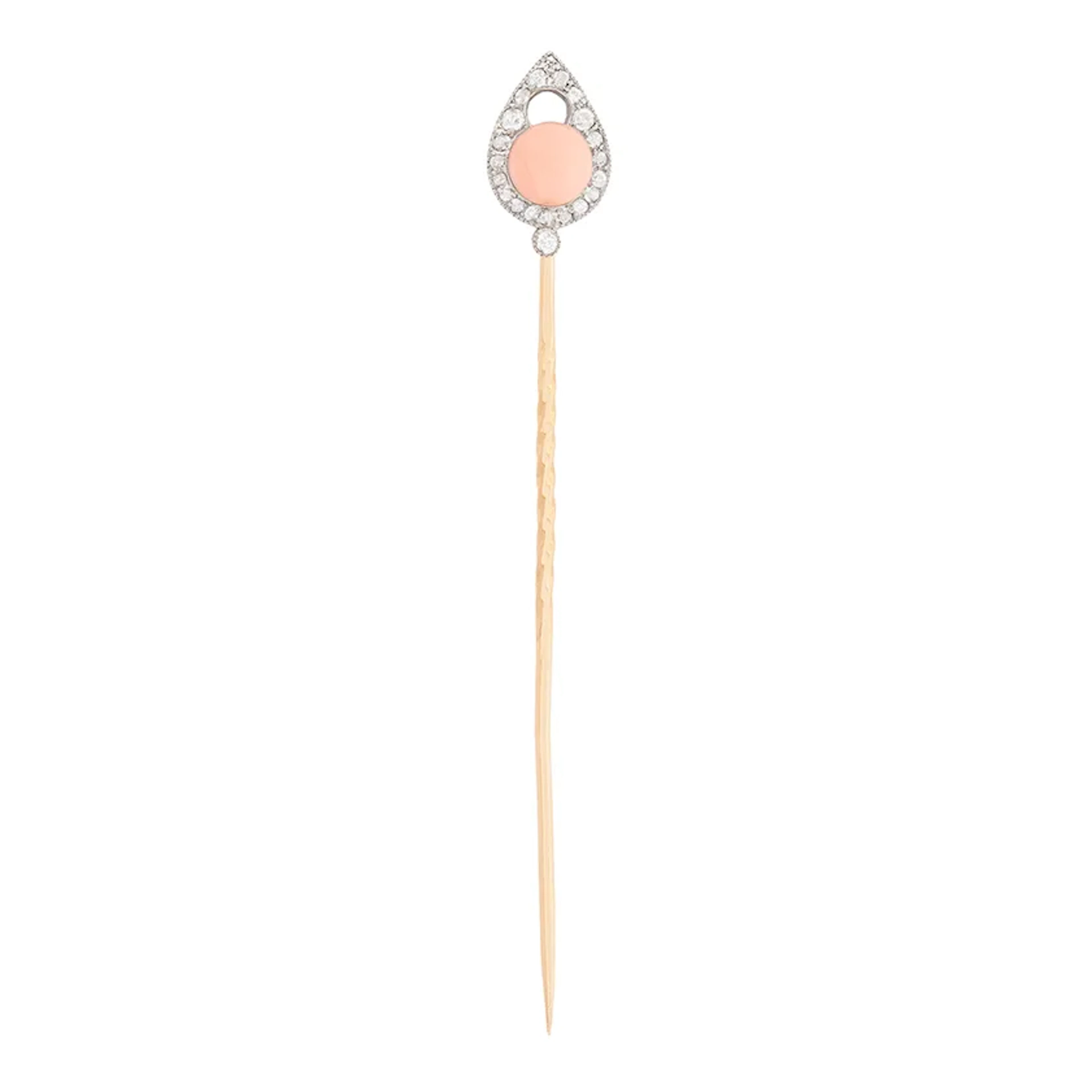 Victorian Coral and Diamond Pin Brooch, c.1880s