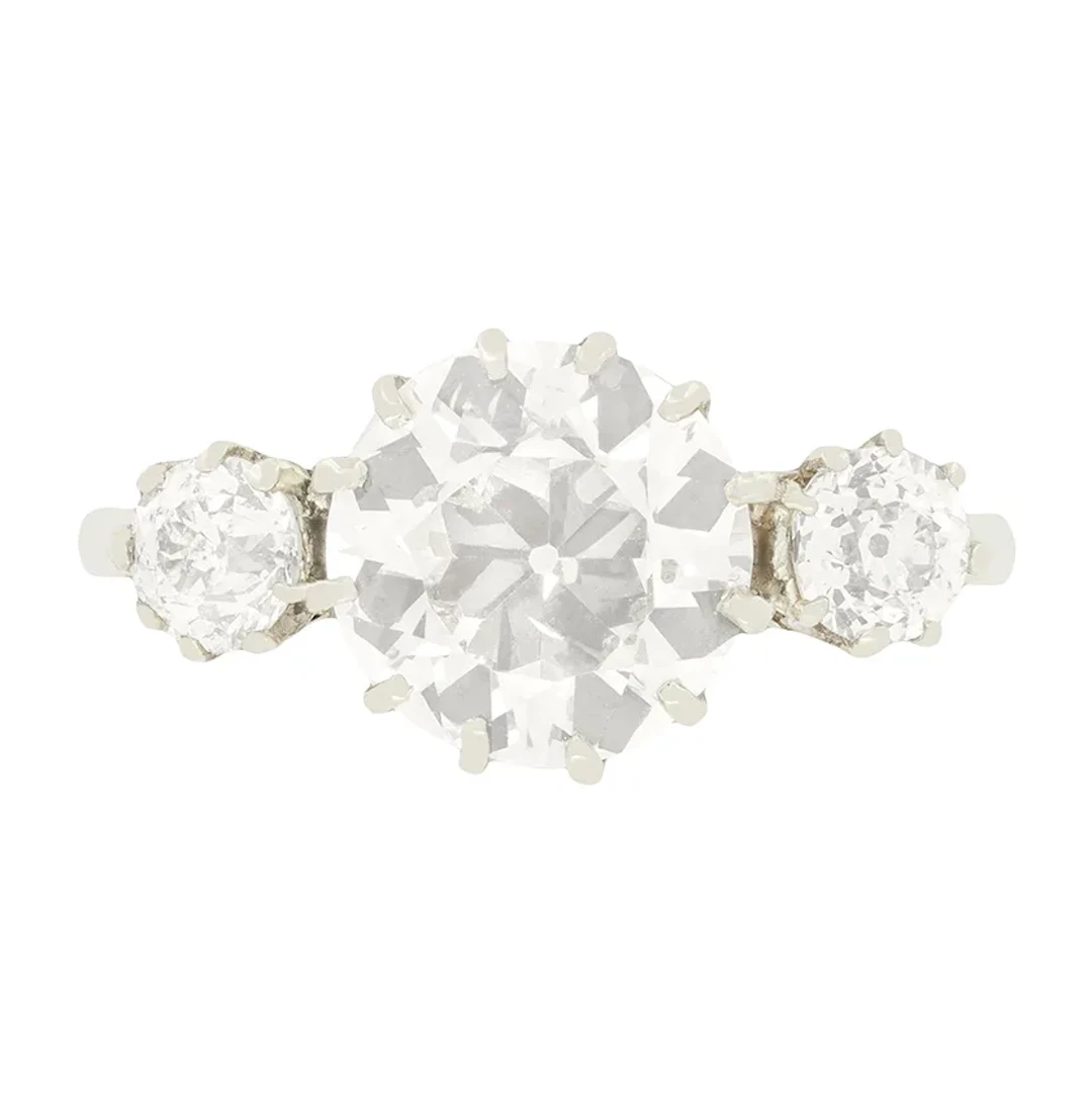 Art Deco 2.50ct Diamond Three Stone Ring, c.1920s