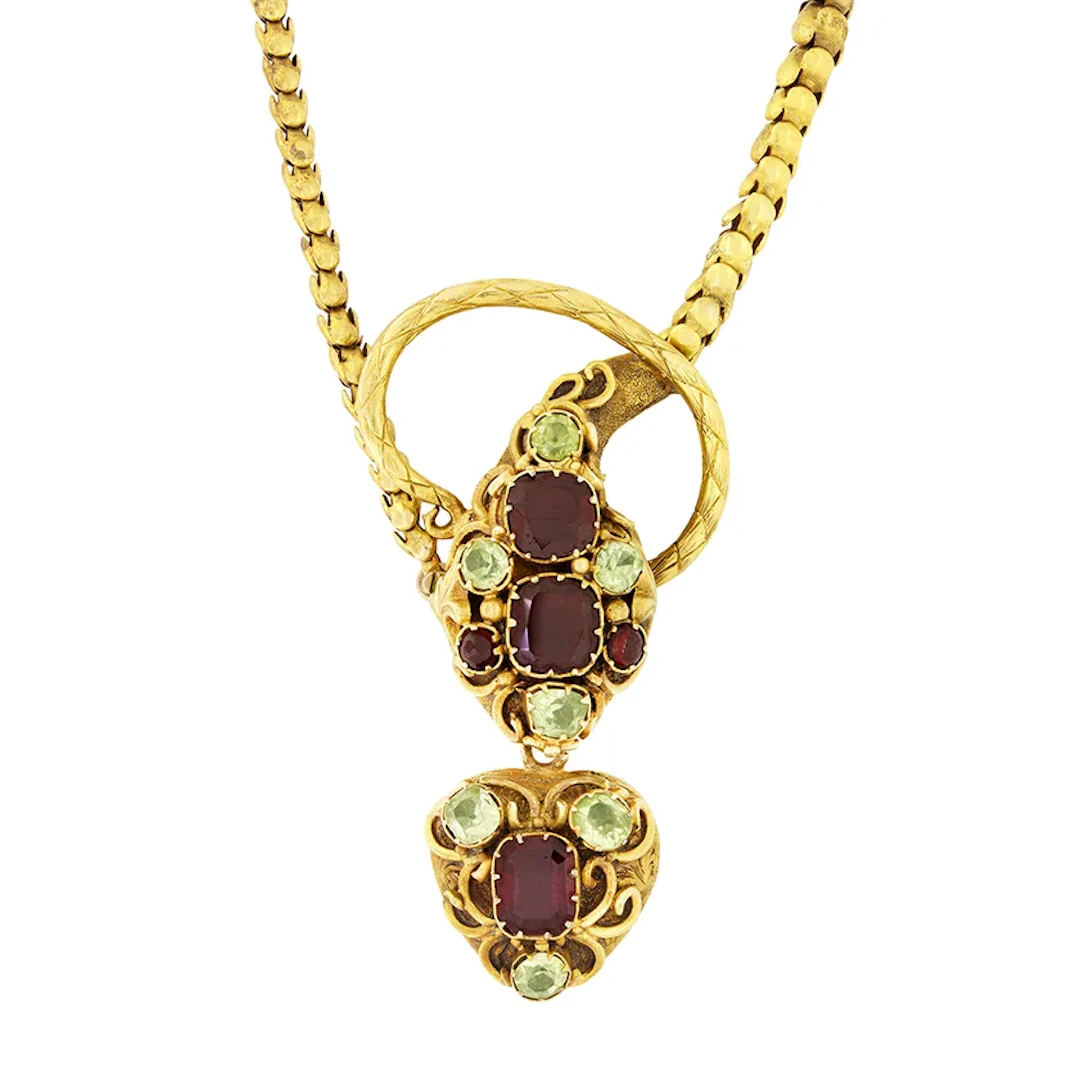 Victorian Garnet and Citrine Snake Necklace, c.1850s