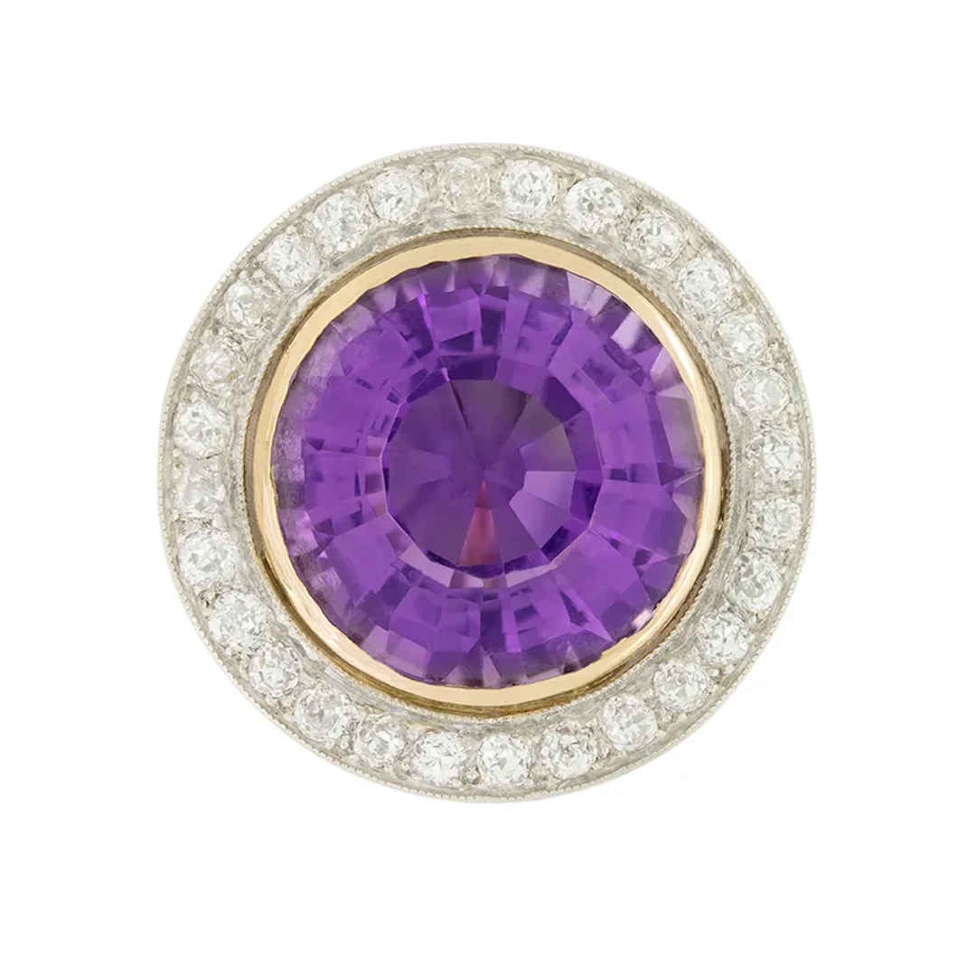 Antique 12.00ct Amethyst and Diamond Cluster Ring, c.1930s