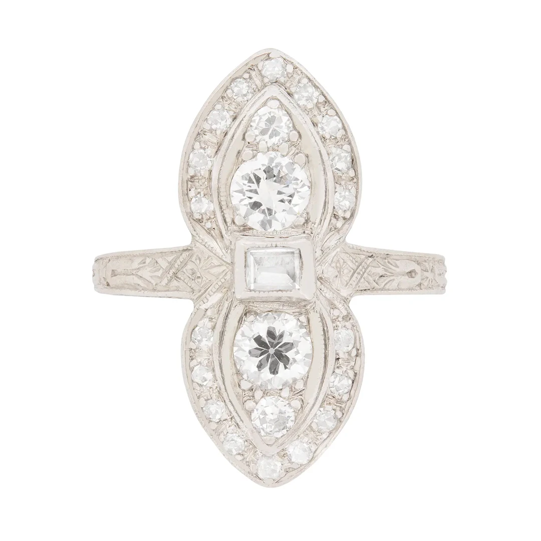 Art Deco 1.06ct Diamond Bowtie Pattern Ring, c.1920s