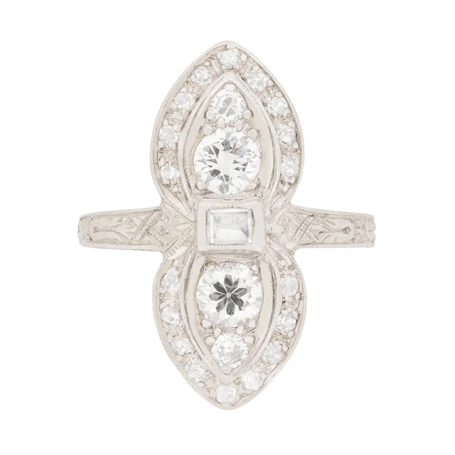 Art Deco 1.06ct Diamond Bowtie Pattern Ring, c.1920s