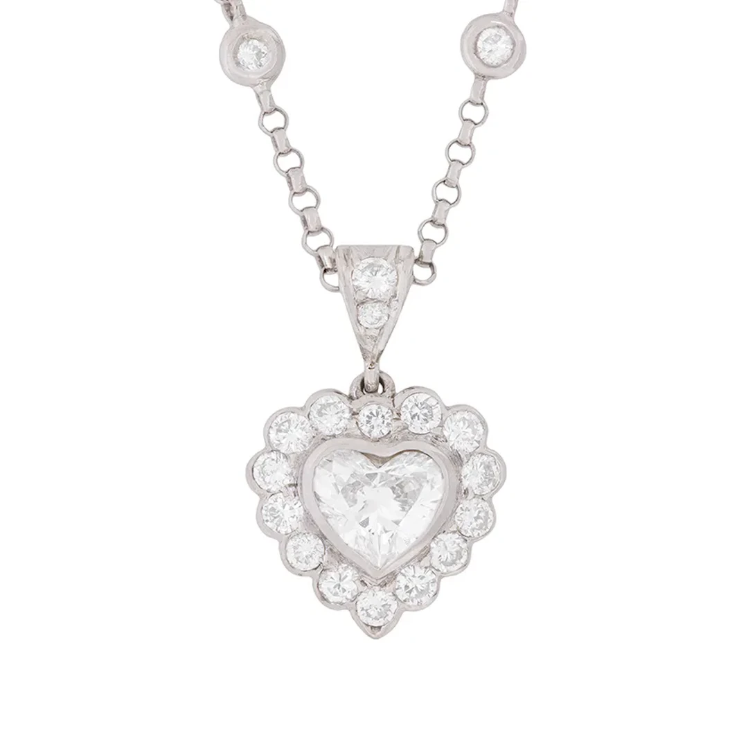 Contemporary 0.91ct Heart Shaped Diamond Pendant with Diamond Chain