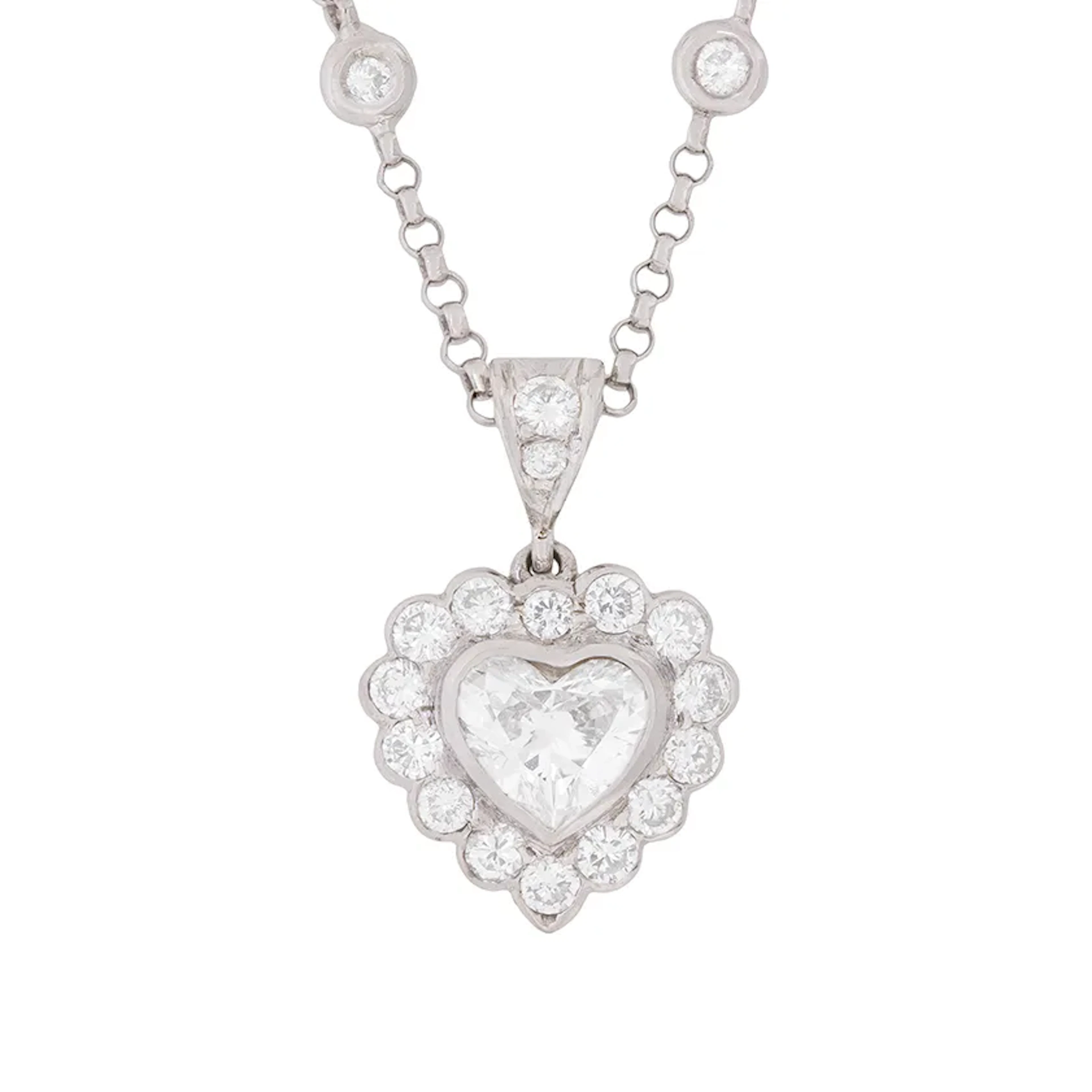 Contemporary 0.91ct Heart Shaped Diamond Pendant with Diamond Chain