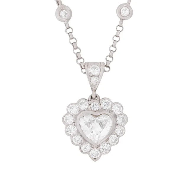 Contemporary 0.91ct Heart Shaped Diamond Pendant with Diamond Chain