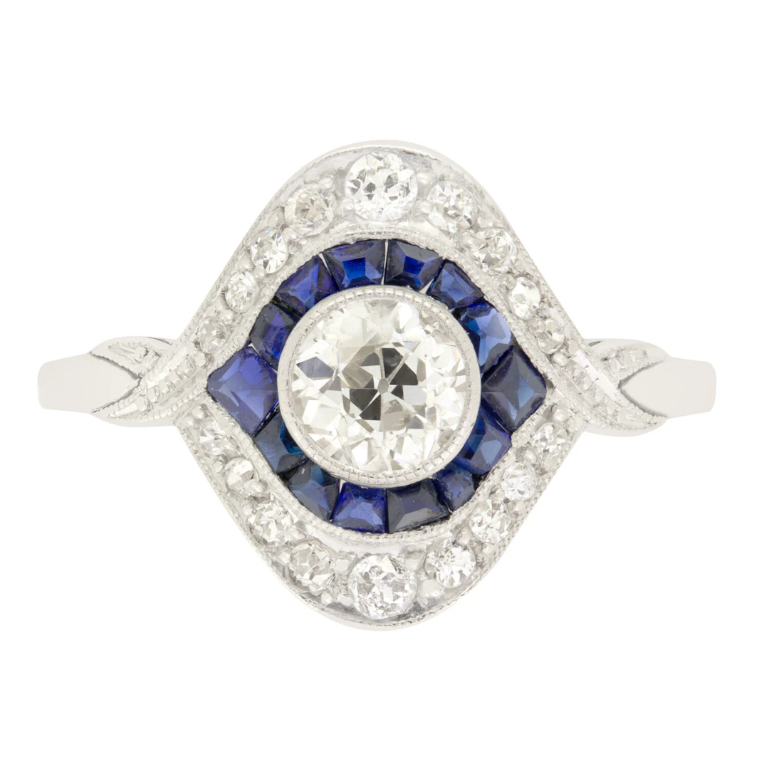 Art Deco 0.75ct Diamond and Sapphire Target Ring, c.1920s