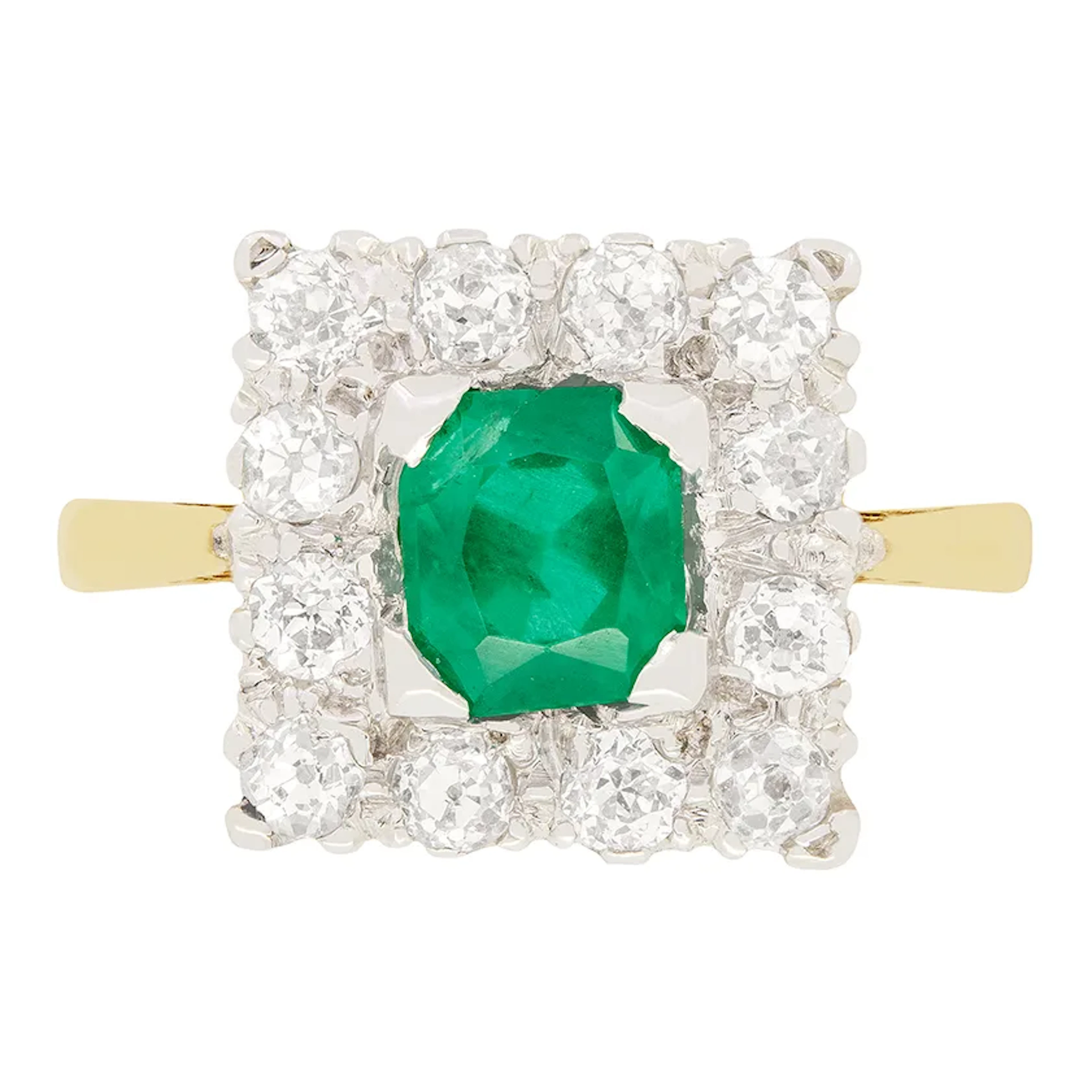 Art Deco 0.75ct Emerald and Diamond Cluster Ring, c.1930s