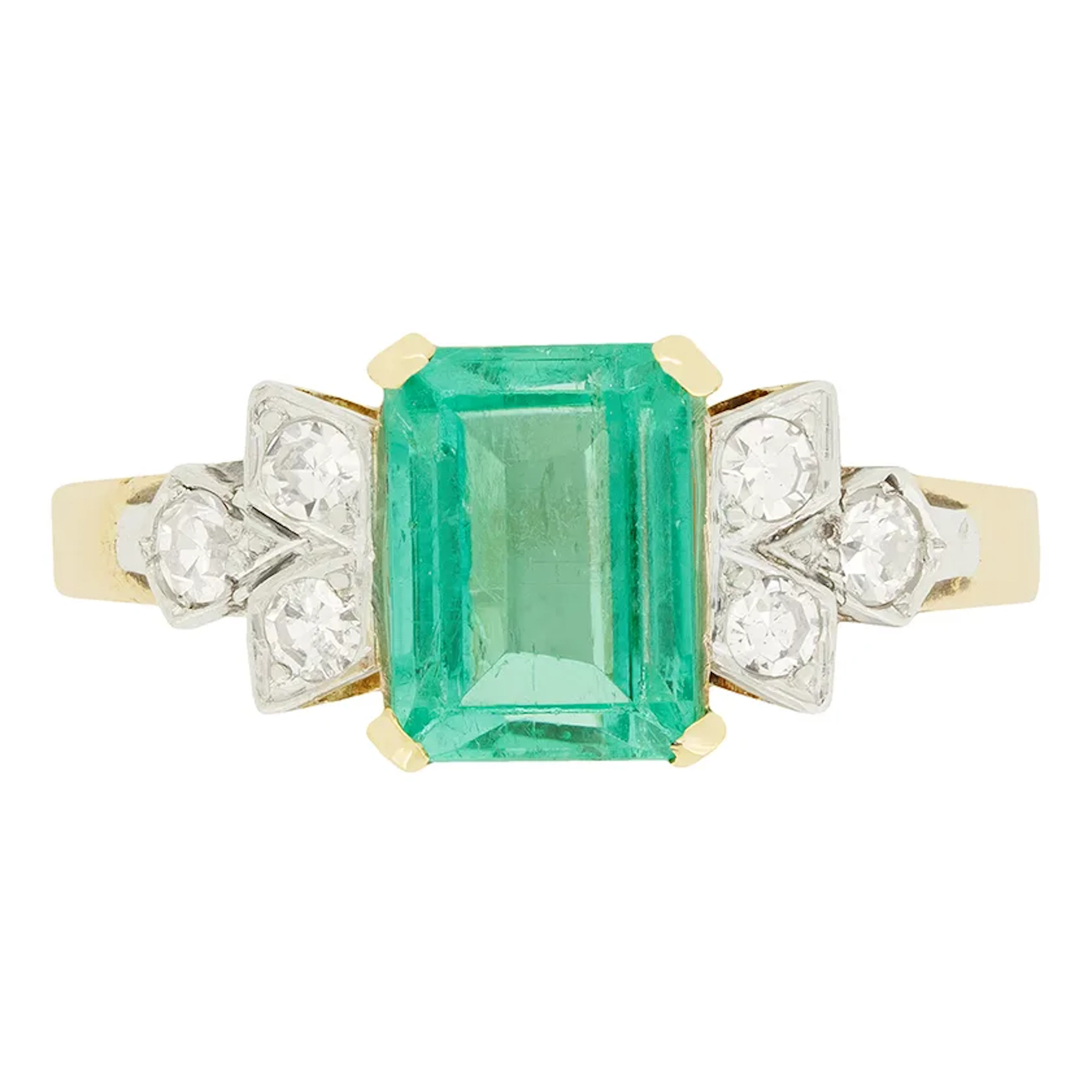 Edwardian 1.50ct Emerald and Diamond Ring, c1910s