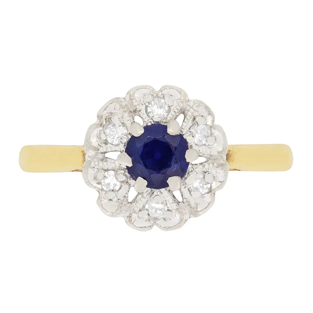 Art Deco Sapphire and Diamond Halo Ring, c.1920s