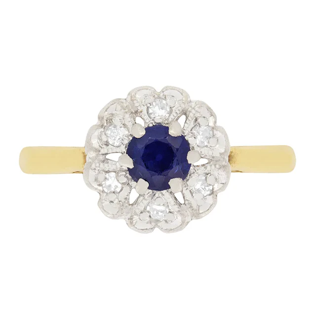 Art Deco Sapphire and Diamond Halo Ring, c.1920s