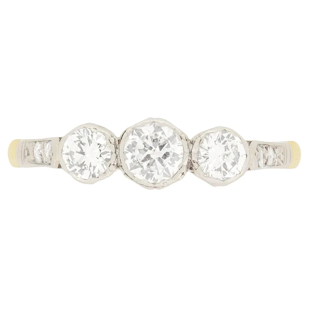 Art Deco 0.75ct Three Stone Diamond Ring, c.1930s