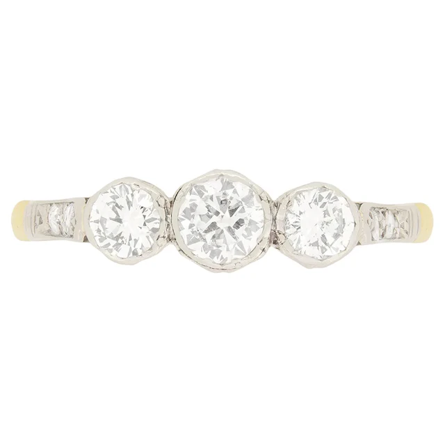 Art Deco 0.75ct Three Stone Diamond Ring, c.1930s