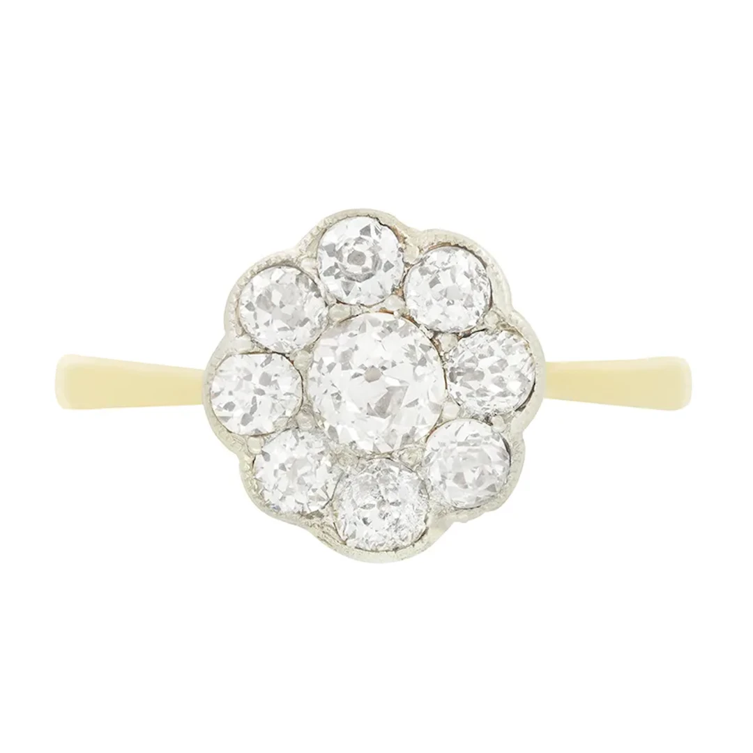 Edwardian 1.15ct Diamond Cluster Ring, c.1910s