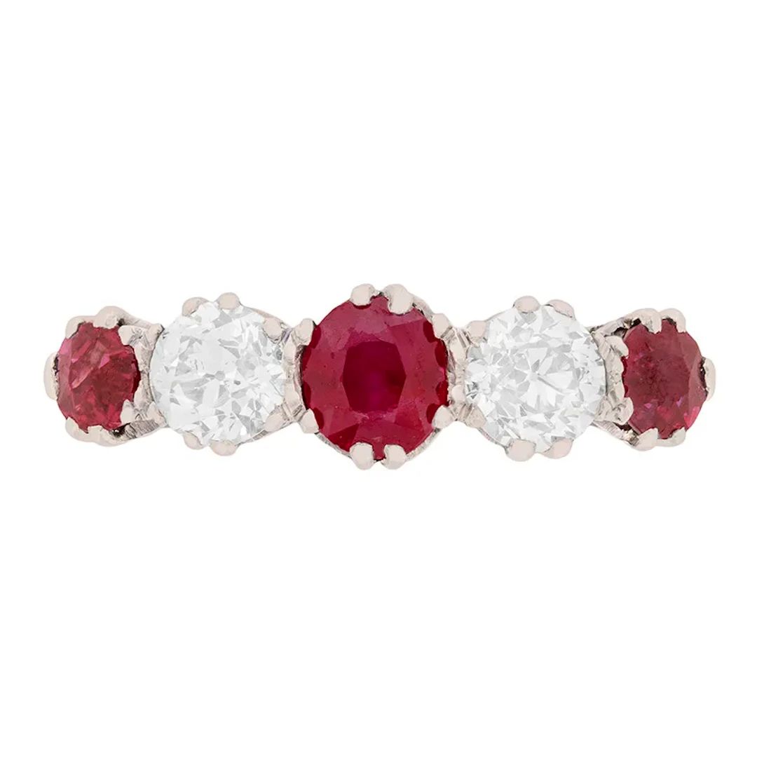 Edwardian Ruby and Diamond Five Stone Ring, c.1910