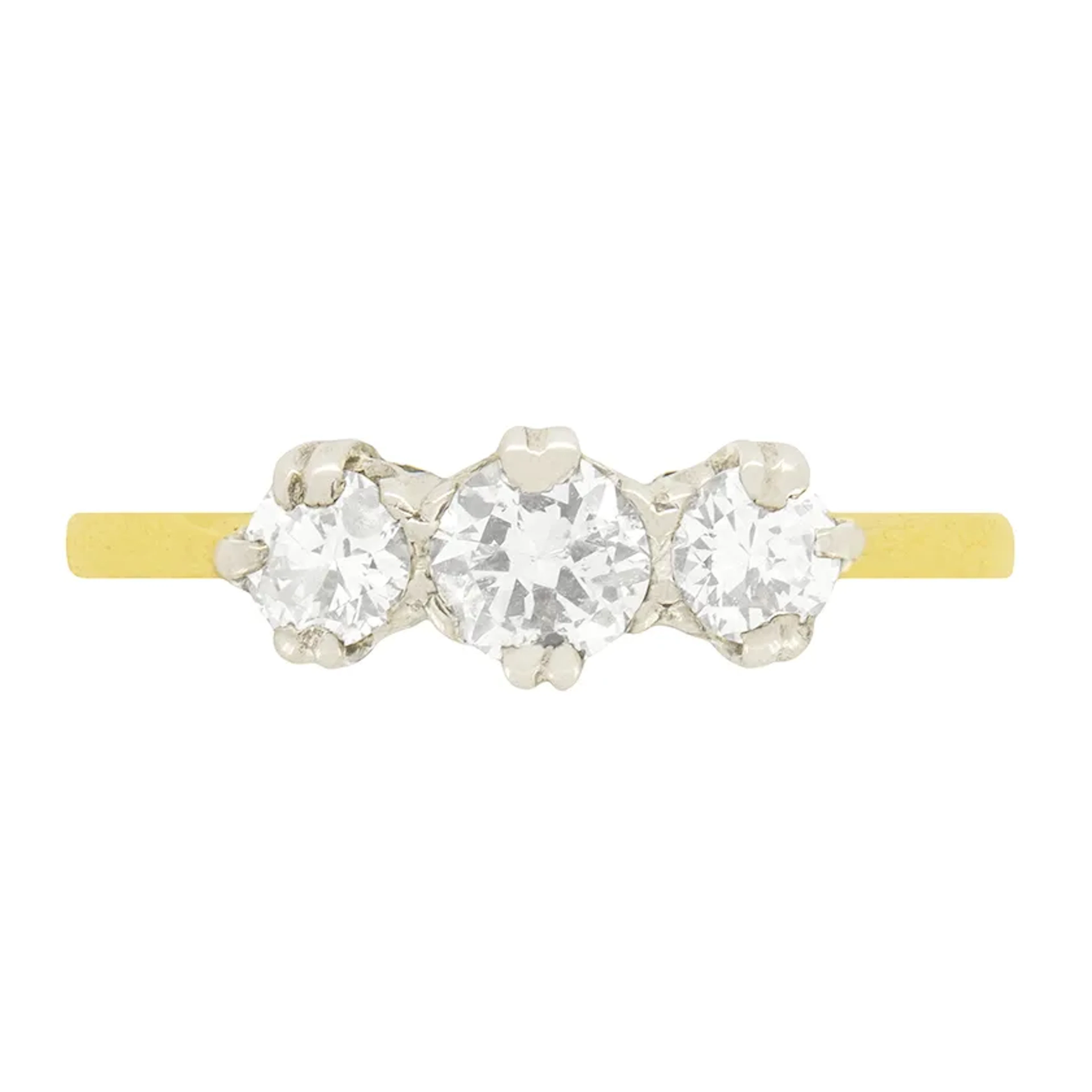 Art Deco 0.75ct diamond three stone ring, c.1930s
