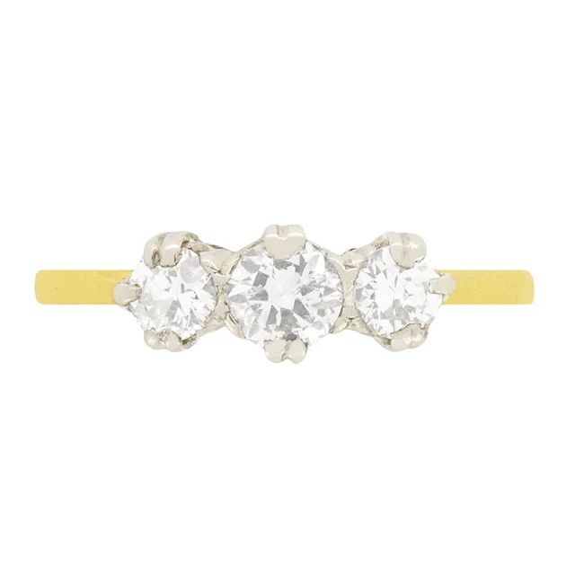 Art Deco 0.75ct diamond three stone ring, c.1930s