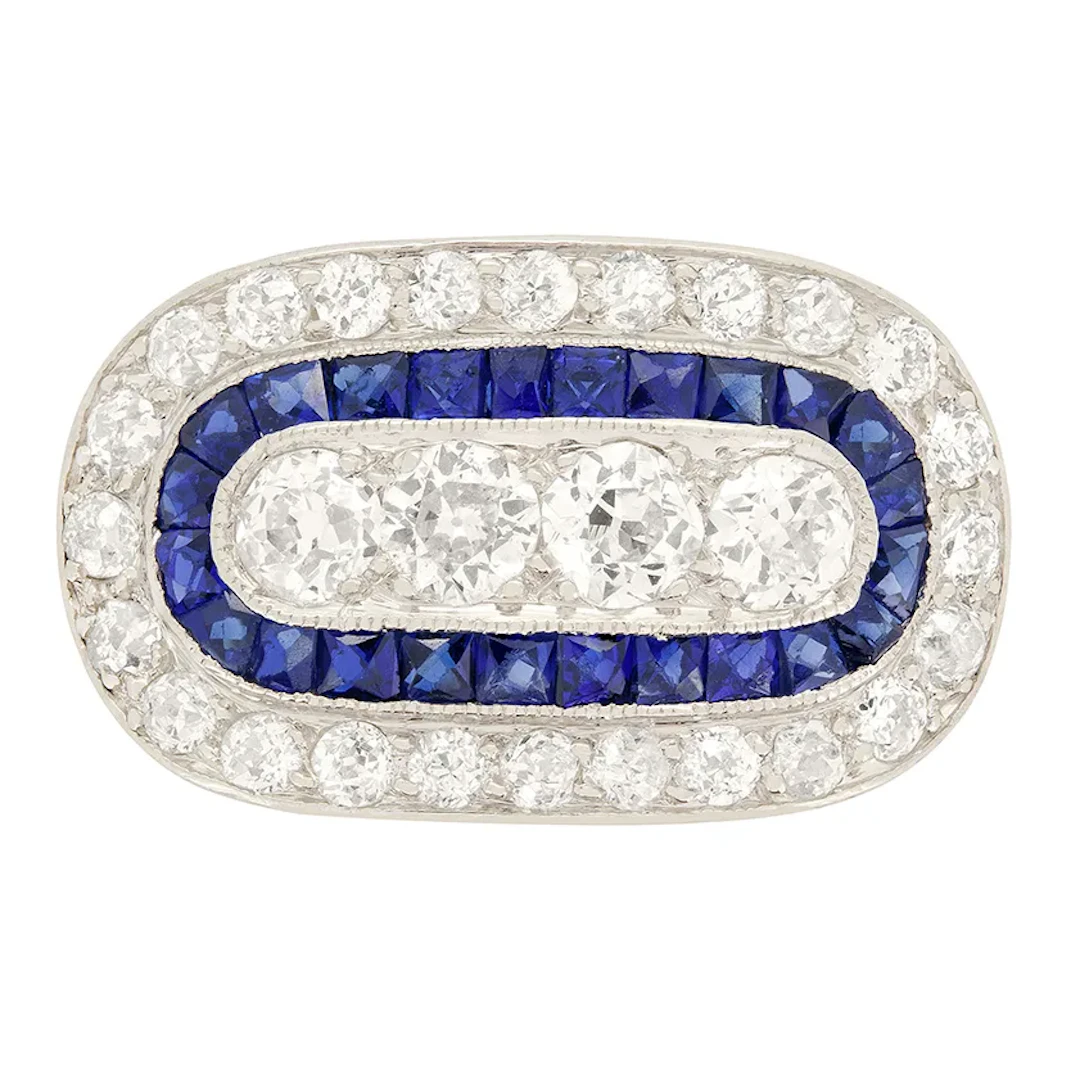 Edwardian 1.56ct Diamond and Sapphire Cluster Ring, c.1910s