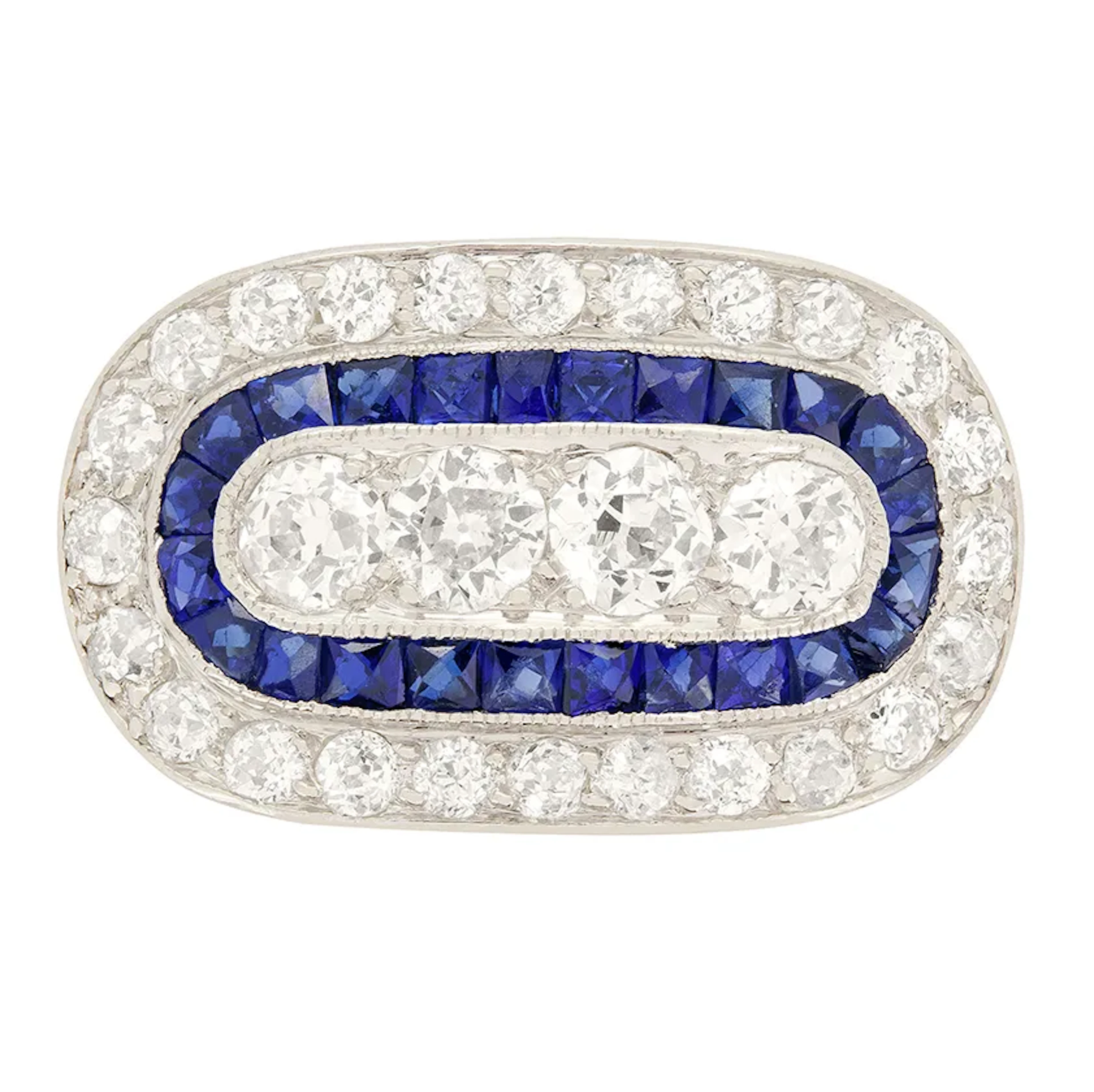 Edwardian 1.56ct Diamond and Sapphire Cluster Ring, c.1910s