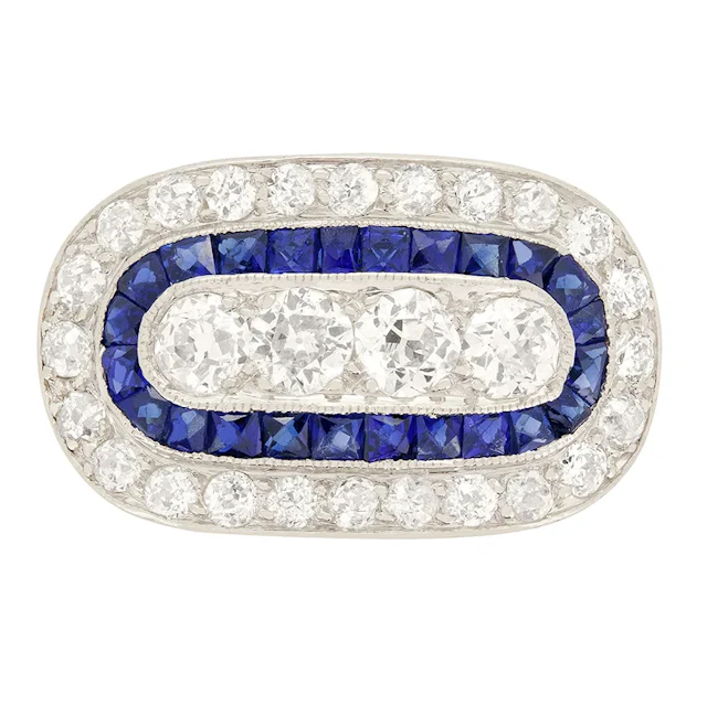 Edwardian 1.56ct Diamond and Sapphire Cluster Ring, c.1910s