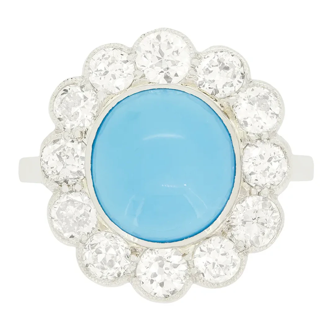 Art Deco 3.00ct Turquoise and Diamond Cluster Ring, c.1920s
