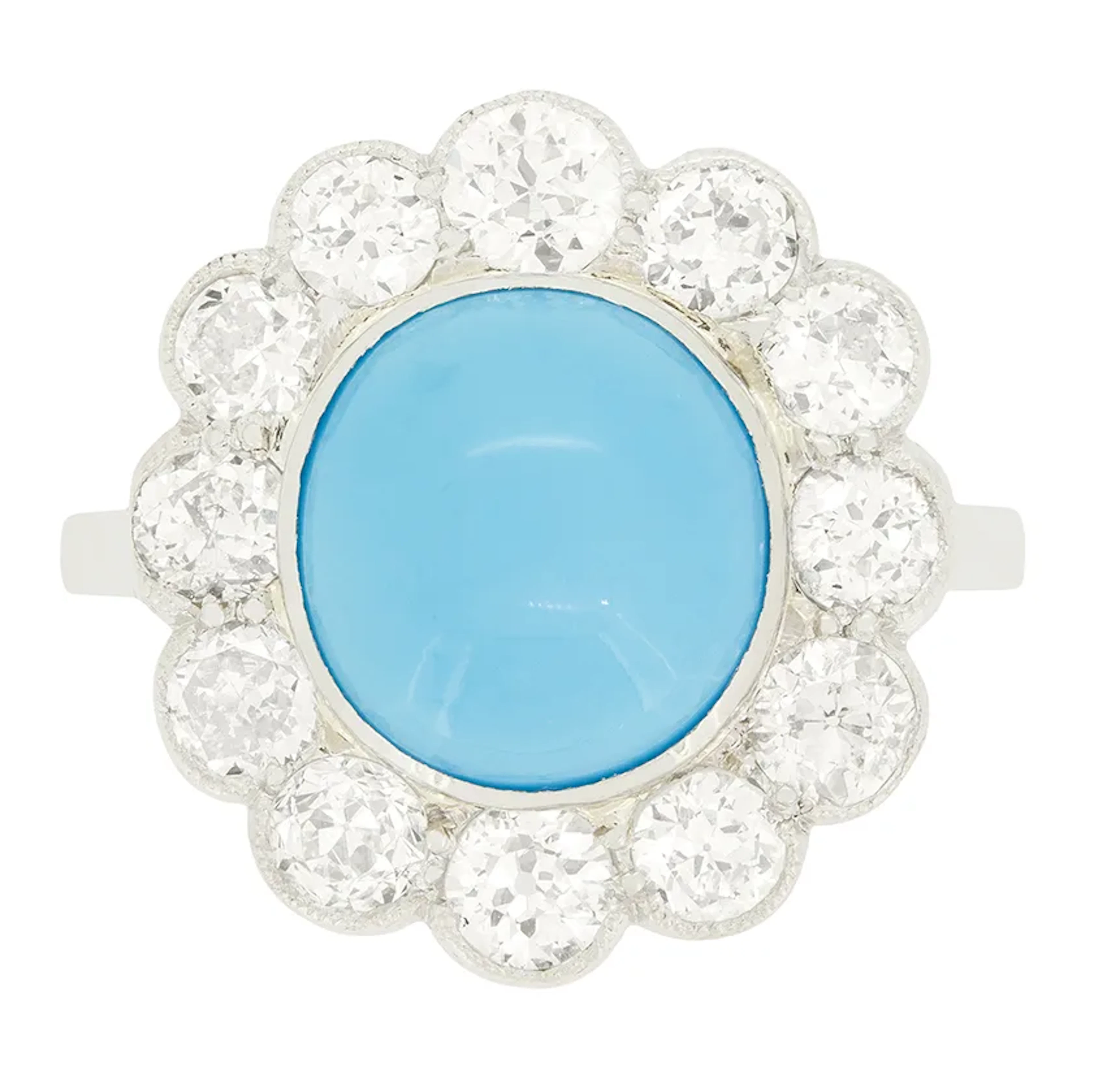 Art Deco 3.00ct Turquoise and Diamond Cluster Ring, c.1920s