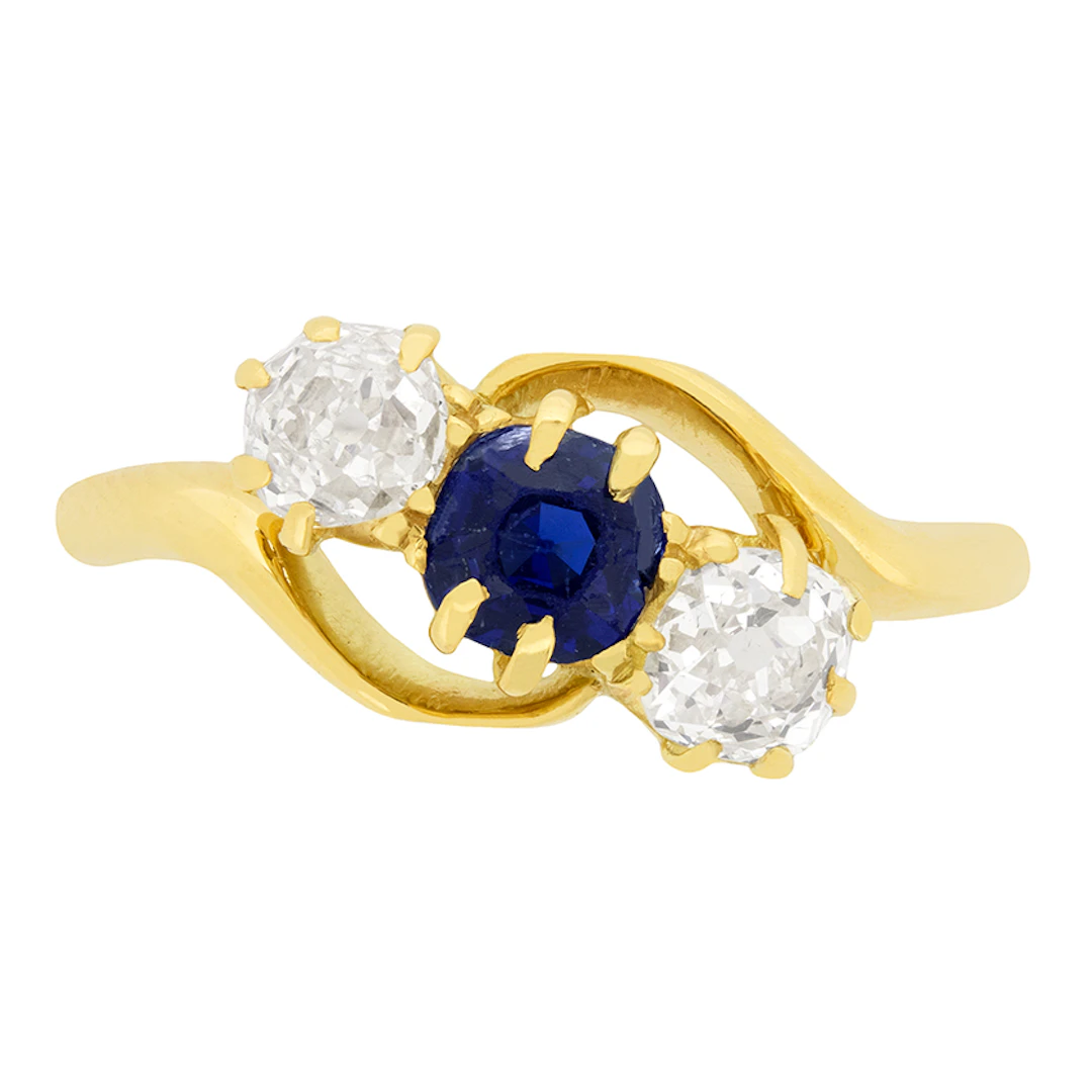 Victorian 0.50ct Sapphire and Diamond Three Stone Ring, c.1880s