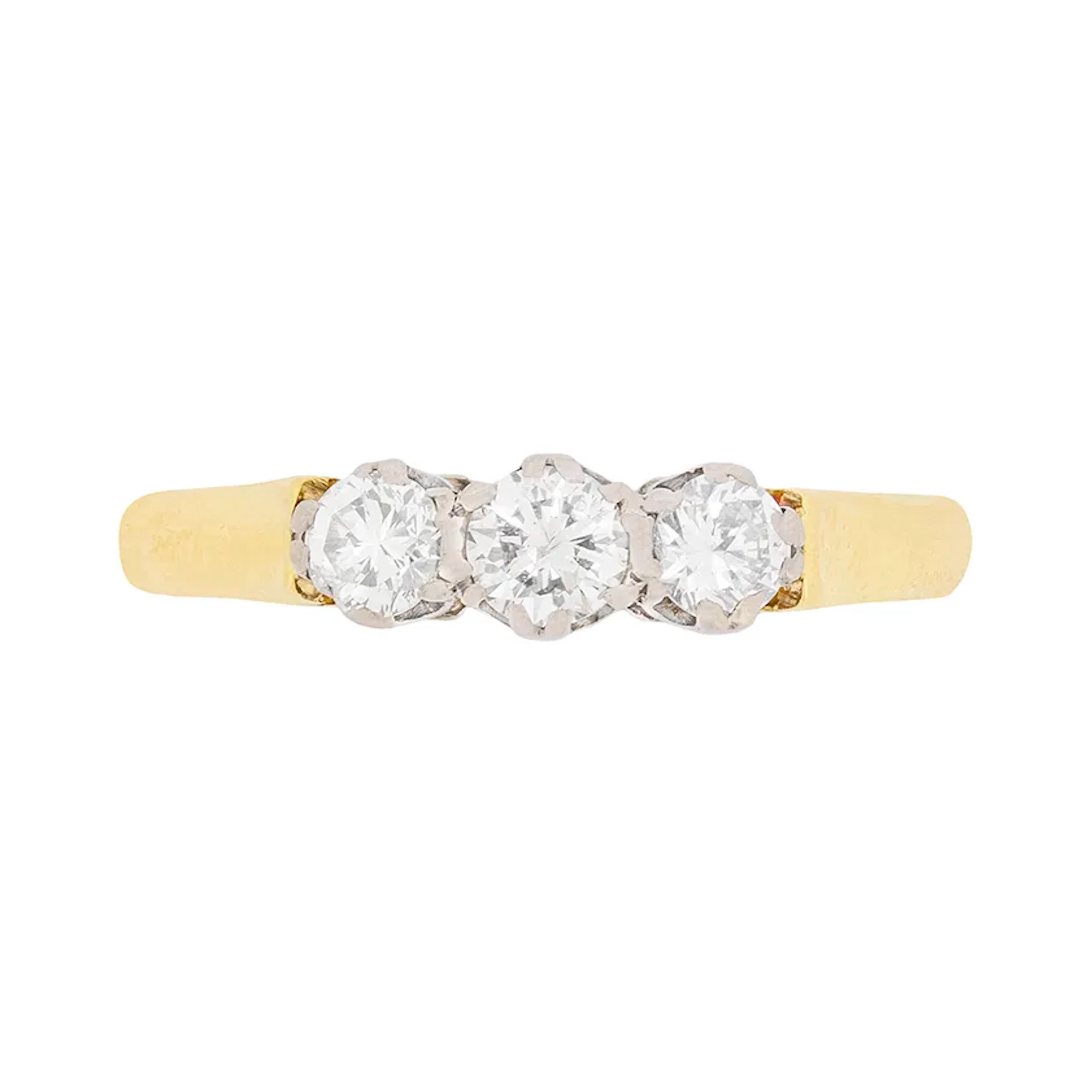 Vintage Three Stone Diamond Engagement Ring, c.1950s