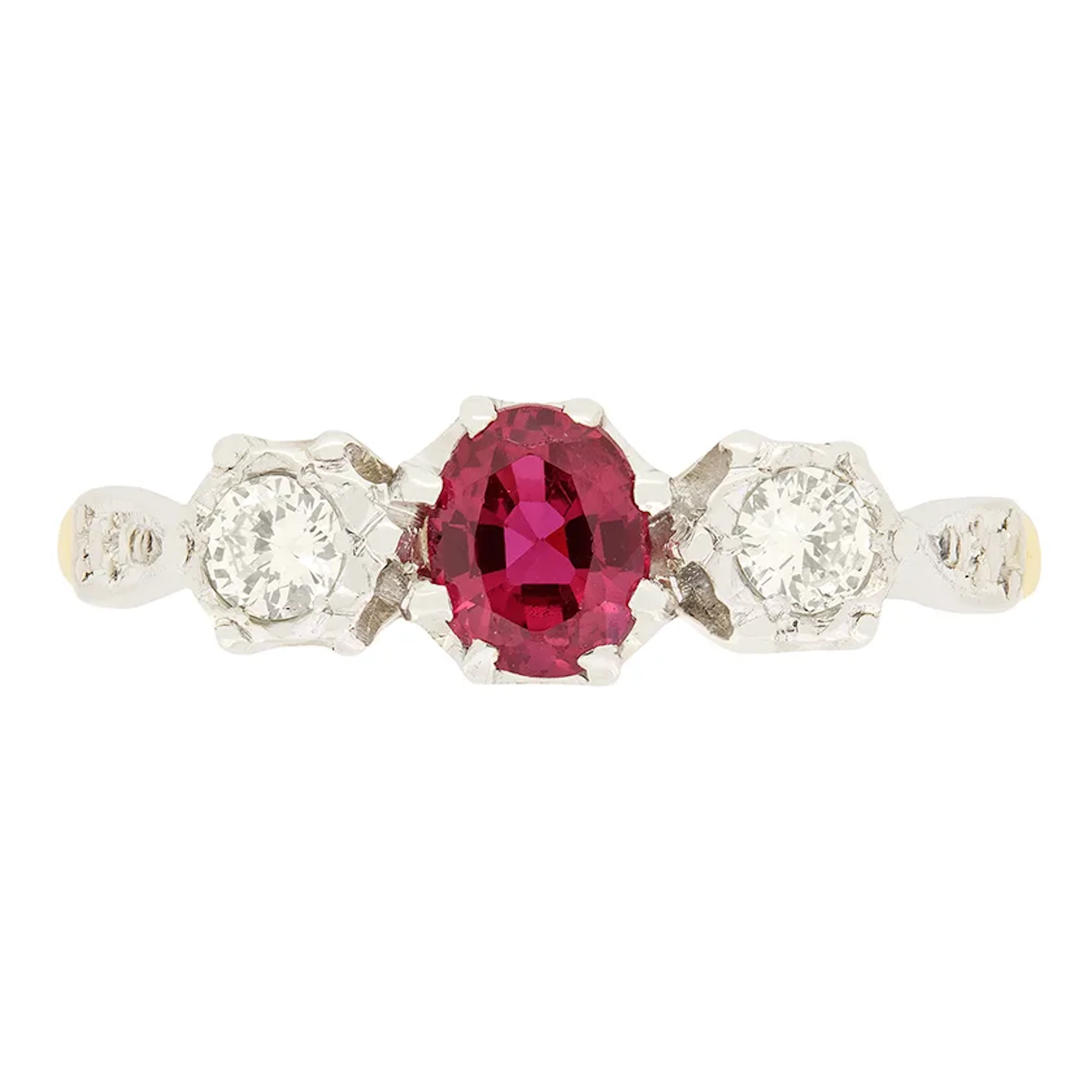 Vintage 0.40ct Ruby and Diamond Three Stone Ring, c.1950s