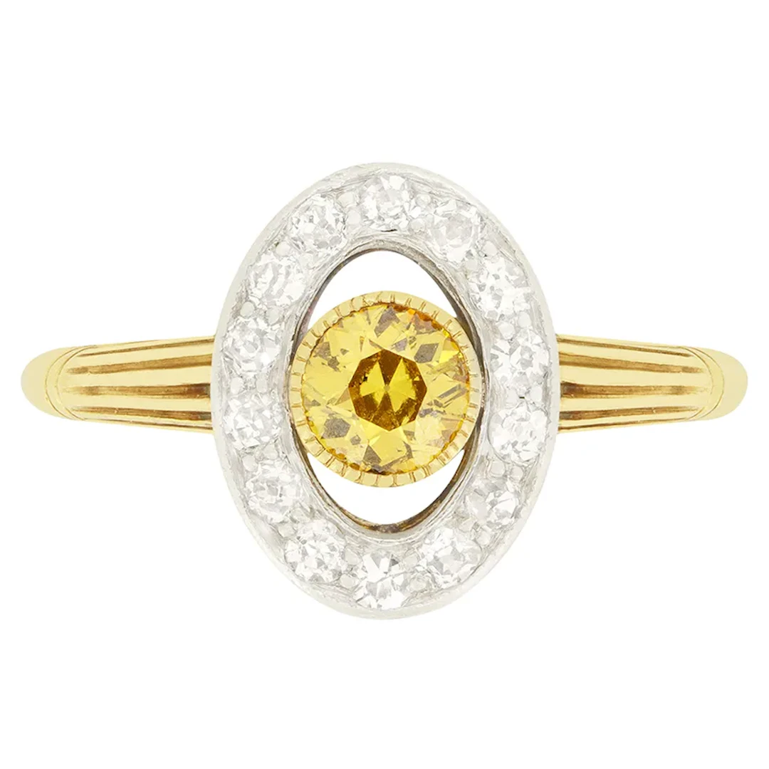 Edwardian 0.50ct Yellow and White Diamond Cluster Ring, c.1910s