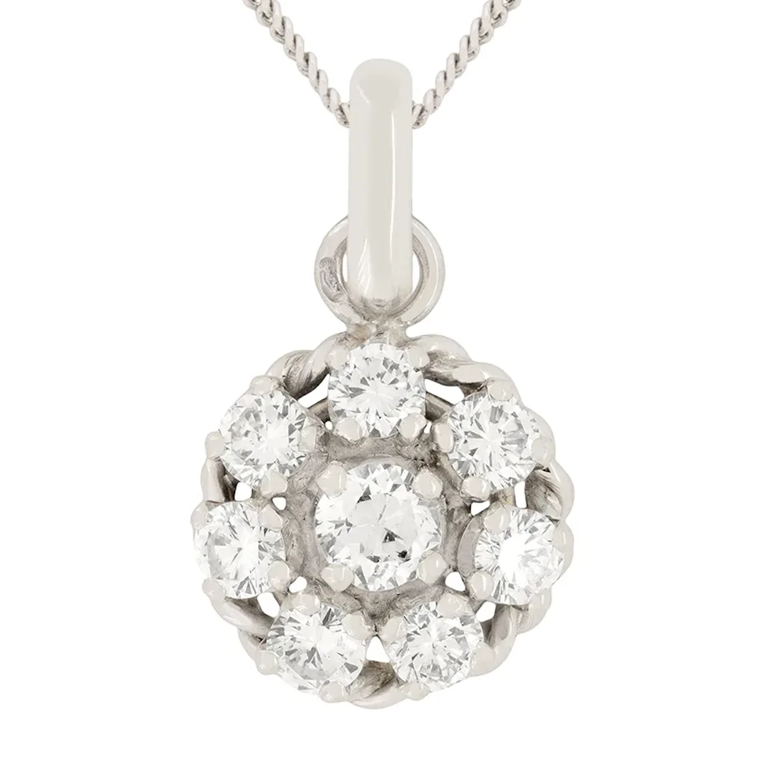 Vintage 1.40ct Diamond Cluster Pendant, c.1970s