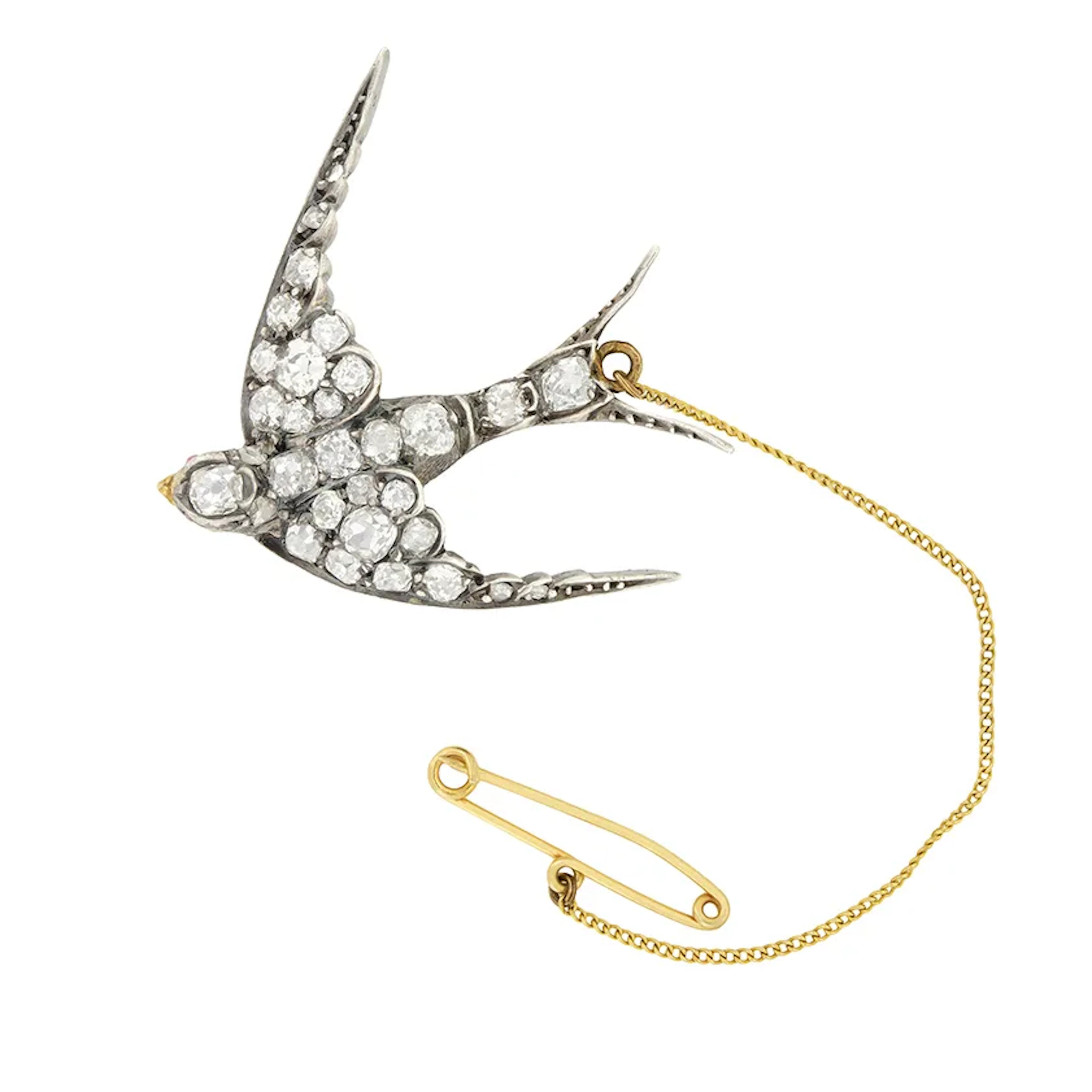 Victorian 1.50ct Diamond Swallow Brooch, c.1880s