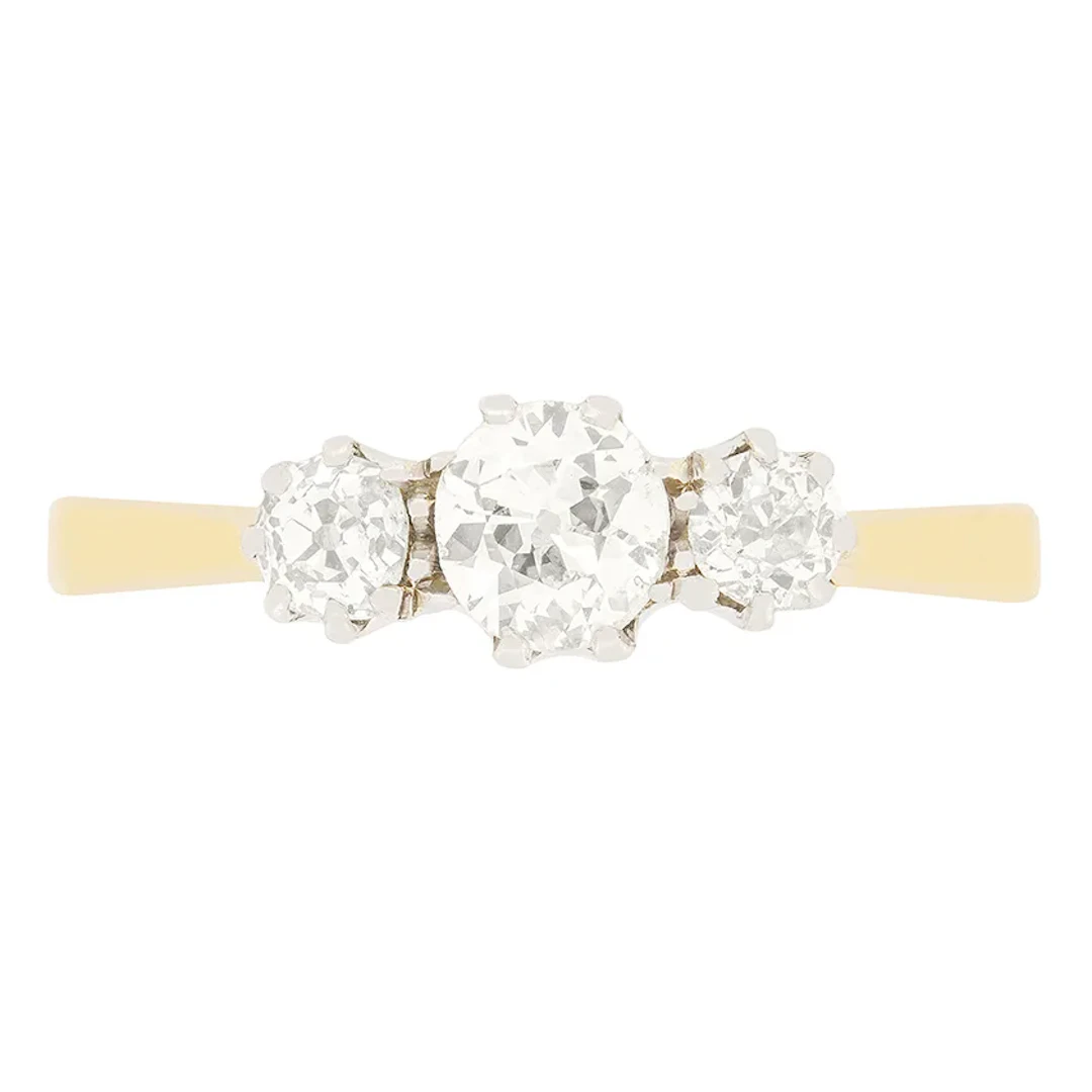 Edwardian 0.80ct Diamond Three Stone Ring, c.1910s